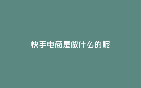 快手電商是做什么的呢
